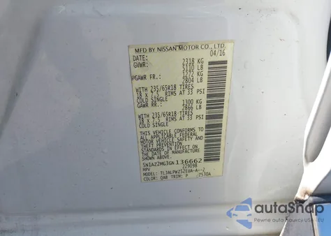 2016 Nissan Murano S z USA, uszkodzony, nr VIN 5N1AZ2MG3GN136662